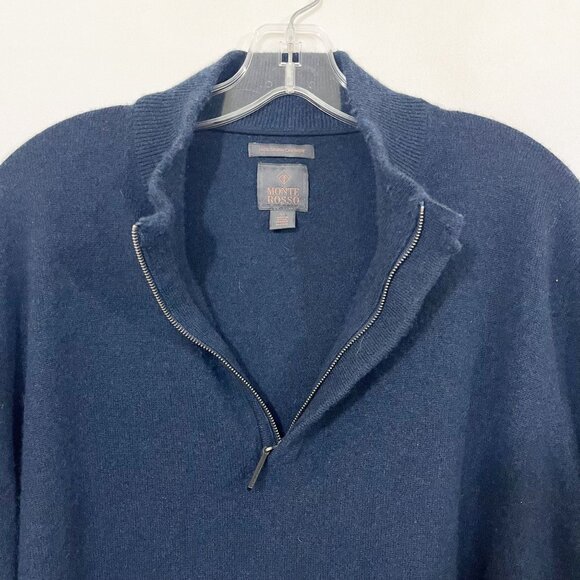 Monte Rosse Navy Blue Italian Cashmere Quarter Zip Sweater - Men's Size XL - Picture 3 of 8